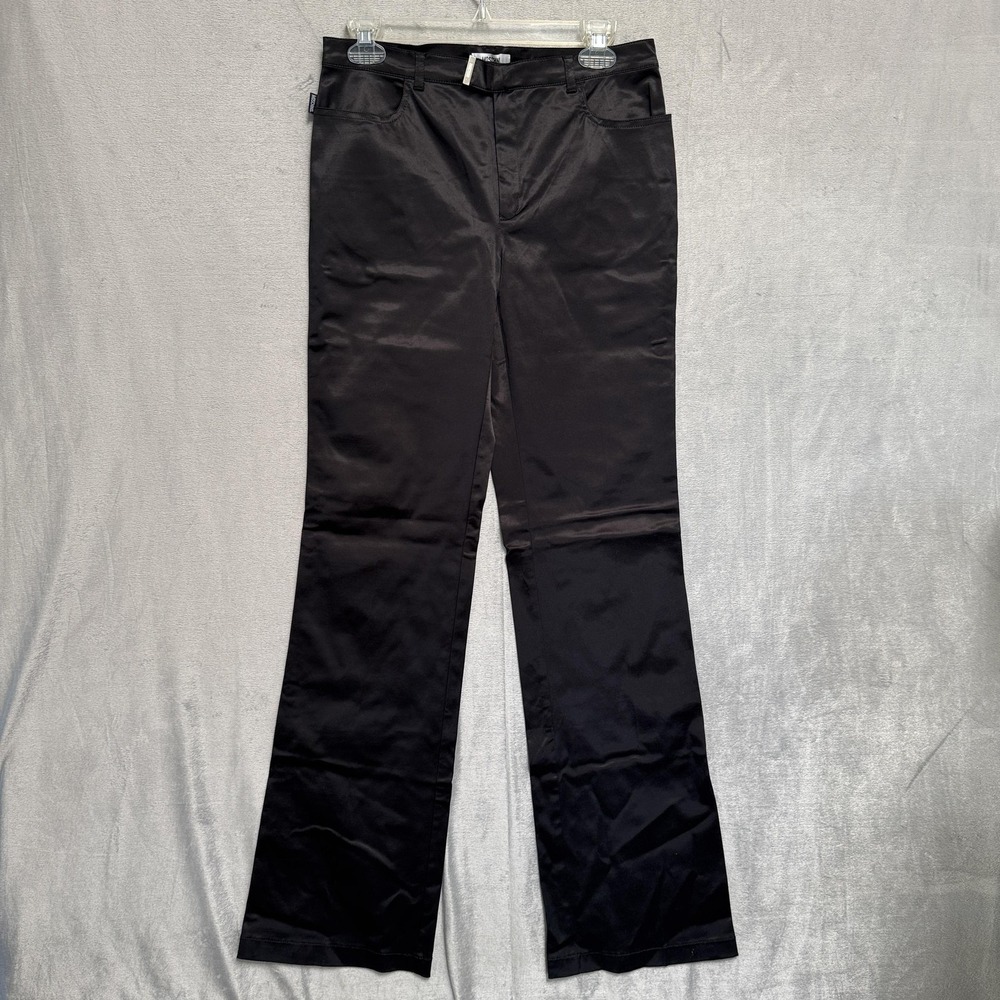 Moschino Jeans Dress Pants Womens 12 Black Satin Straight Leg Stretch‎ Italy